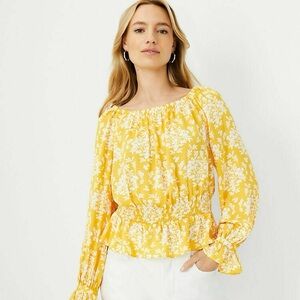 Ann Taylor Floral Print Smocked-Waist Blouse